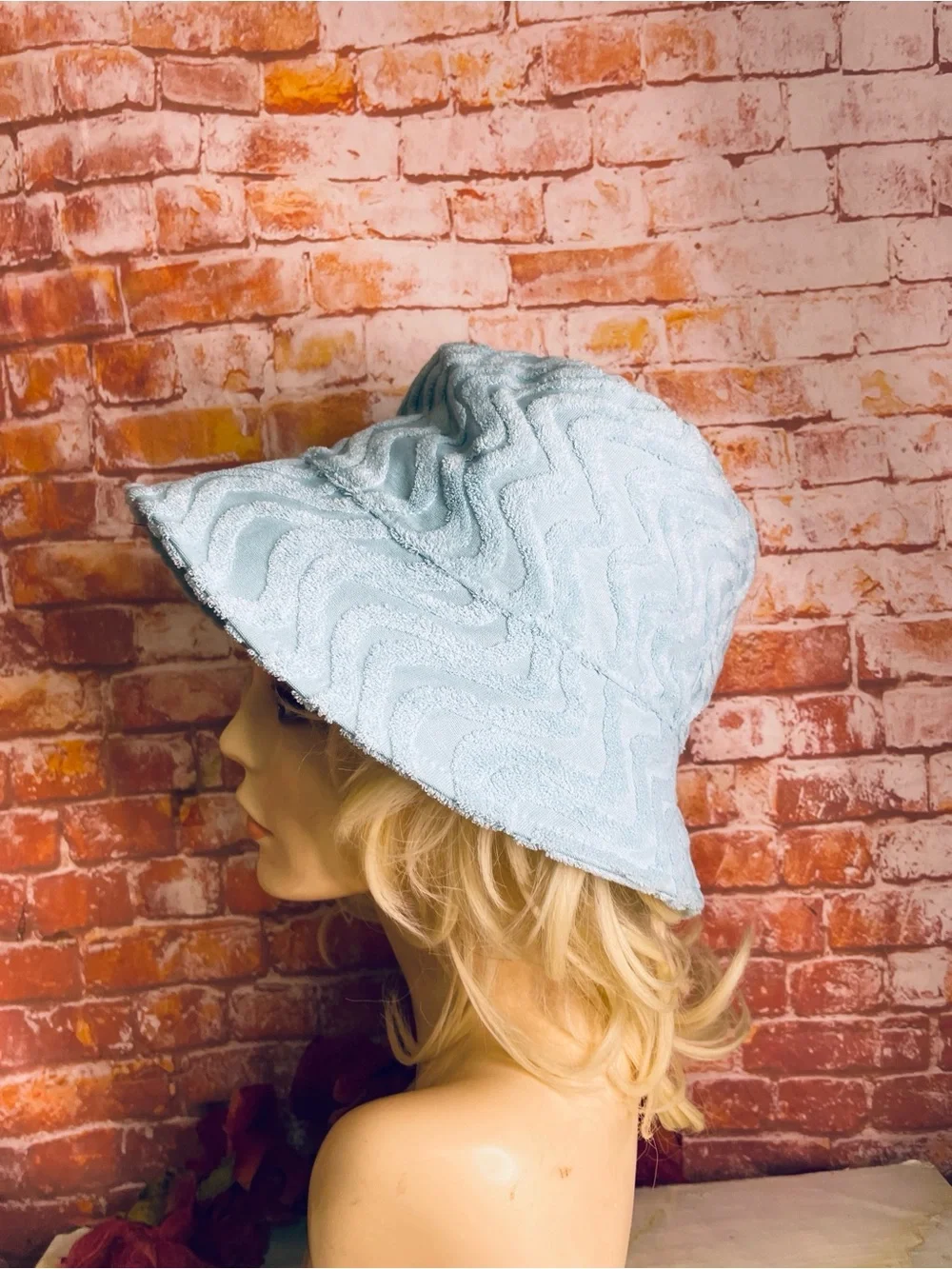 Light Blue Textured Terrycloth Bucket Hat